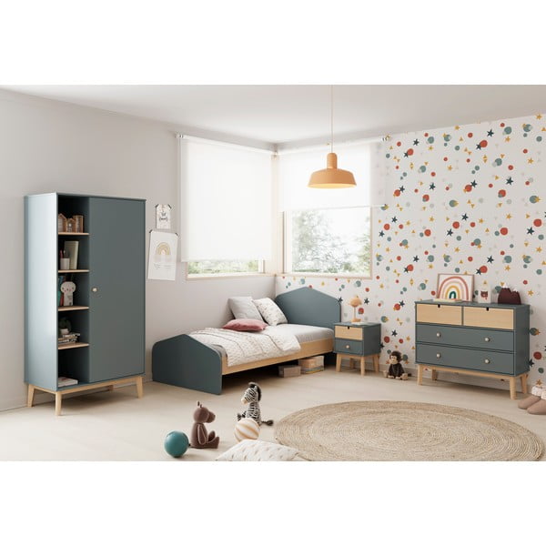 Letto da bambini di colore naturale/verde polveroso con effetto pino con rete inclusa 90x190 cm Estefania – Marckeric-image-1