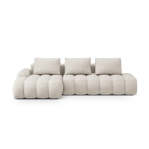 Divano angolare beige allungabile/con contenitore (con penisola a sinistra/con chaise lounge) Linz – Cosmopolitan Design