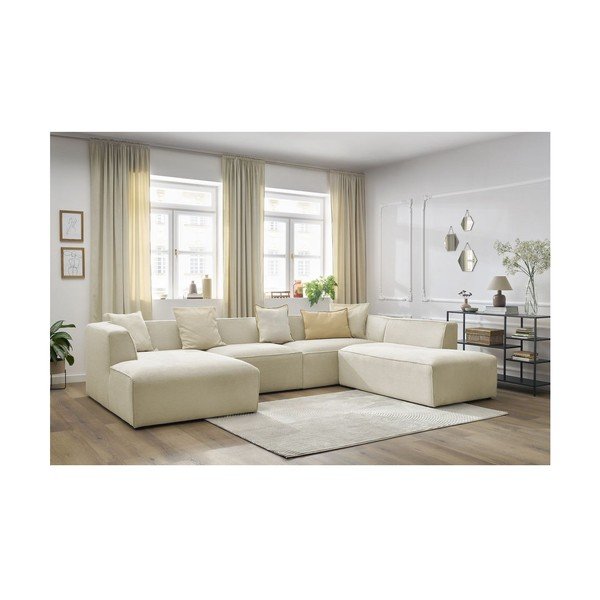 Divano angolare componibile beige (penisola a destra/a U) con rivestimento in velluto a coste Megeve – Bobochic Paris-image-1