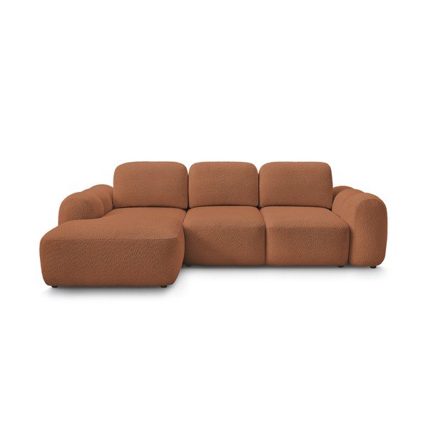 Divano angolare arancione allungabile/con contenitore (con penisola a sinistra/con chaise lounge) con rivestimento in bouclé Montaigne – Bobochic Paris