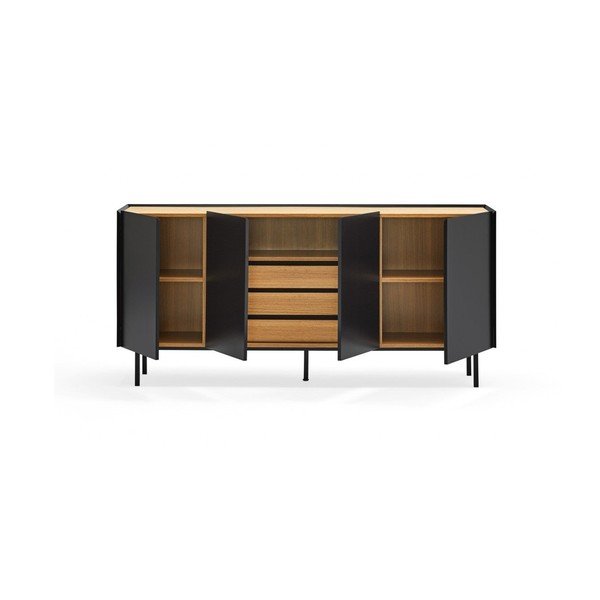 Cassettiera bassa nera effetto rovere 165x78 cm Arista - Teulat-image-3