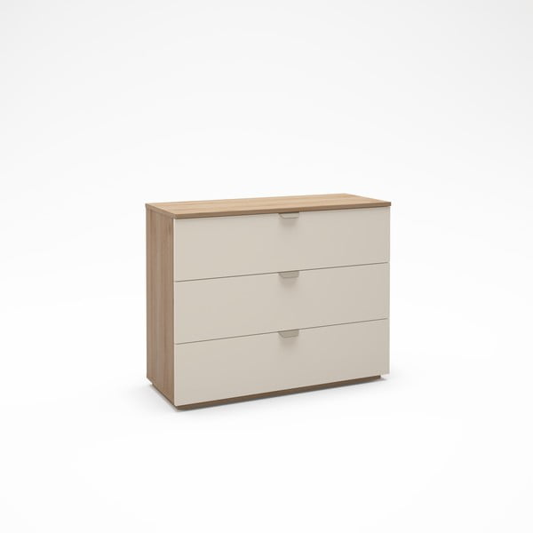 Cassettiera effetto rovere in colore crema-naturale 100x80x40 cm Dennis - Marckeric-image-3