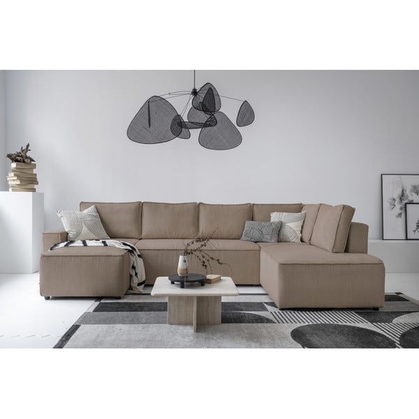 Divano letto angolare in velluto a coste beige Brave Dave - Miuform-image-1