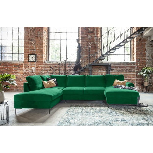 Divano letto a U in velluto verde, angolo sinistro Lofty Lilly - Miuform-image-1