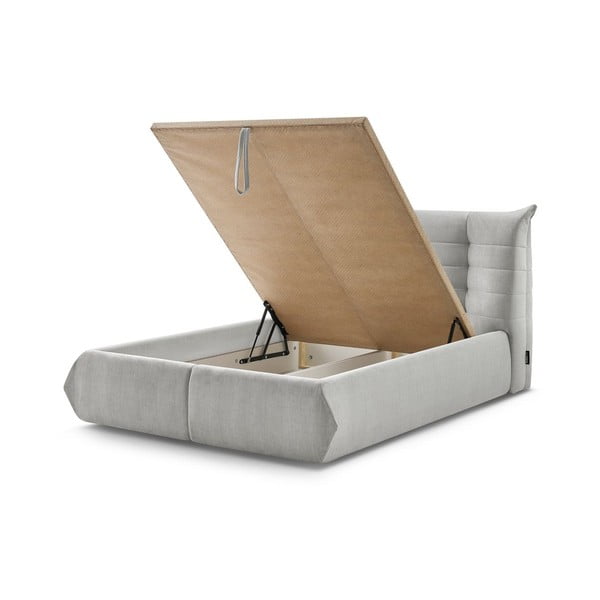Letto matrimoniale imbottito grigio chiaro con vano contenitore con griglia 160x200 cm Clothilde - Bobochic Paris-image-3