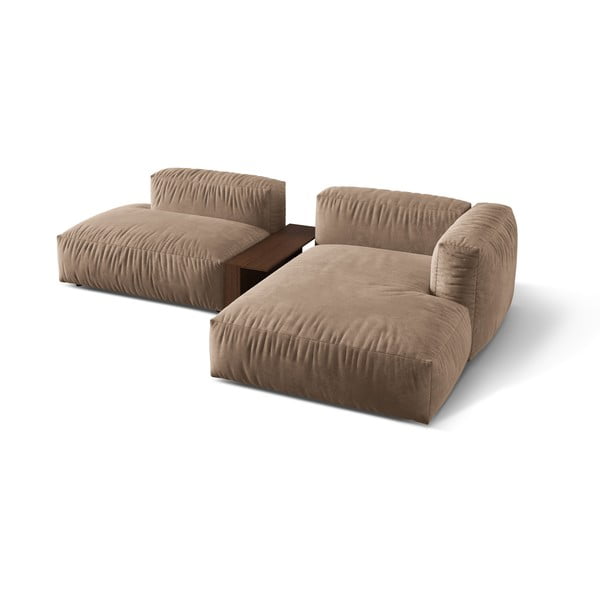 Divano angolare componibile marrone chiaro (con penisola a destra/con chaise lounge) con rivestimento in velluto Martina – Micadoni -image-2