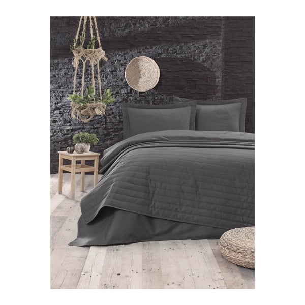 Copriletto trapuntato grigio scuro per letto matrimoniale 220x240 cm Monart - Mijolnir