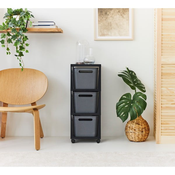 Scaffale mobile in plastica nero-grigio 30x77 cm Brisen - Rotho-image-2