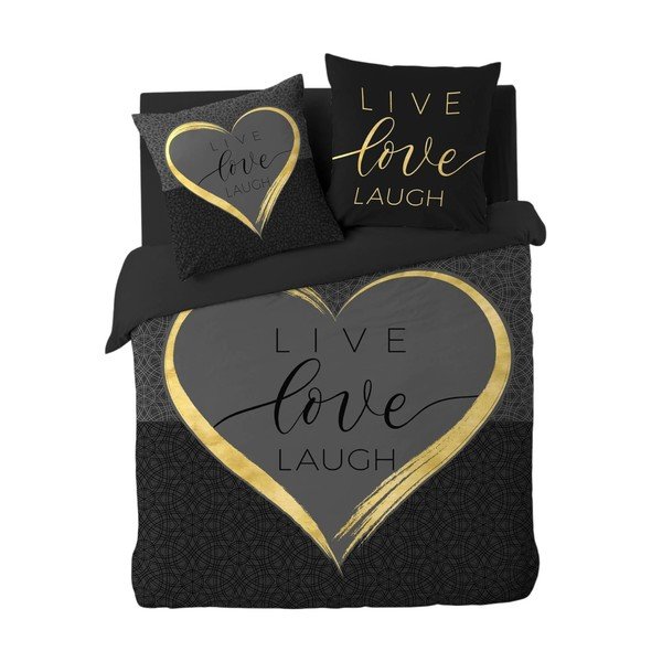 Set copripiumino e federa nero in cotone per letto matrimoniale/per letto esteso 3 pezzi 240x220 cm Crazy Love – douceur d'intérieur