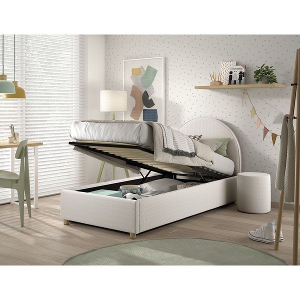 Letto singolo imbottito bianco con contenitore con rete inclusa 90x200 cm Moon – Vipack-image-2