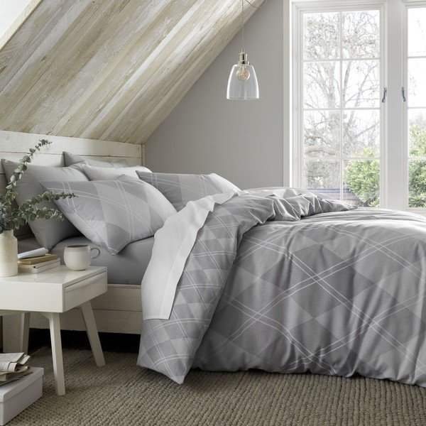 Biancheria da letto singola grigia 135x200 cm Argyle - Catherine Lansfield-image-1