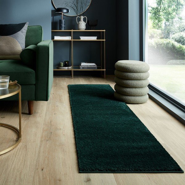 Runner in fibra riciclata verde scuro 60x230 cm Sheen - Flair Rugs-image-1
