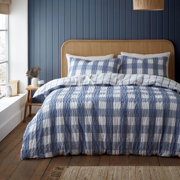 Biancheria da letto singola in flanella blu 135x200 cm Gingham Check - Catherine Lansfield