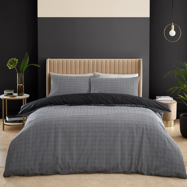 Biancheria da letto singola nera 135x200 cm Artemis Greek Key - Catherine Lansfield-image-2