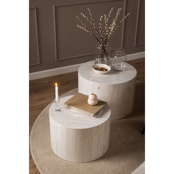 Tavolini rotondi beige con decoro in pietra in set di 2 pezzi ø 58 cm Dice - Actona-image-1