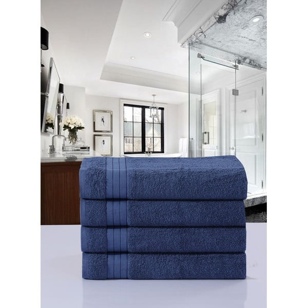 Set di 4 asciugamani in cotone blu scuro 50x100 cm - Good Morning-image-1
