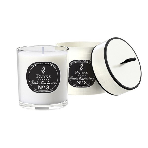 Esclusiva candela profumata Feu De Bois al legno e patchouli, 50 ore di combustione Exclusive No8 - Parks Candles London-image-1