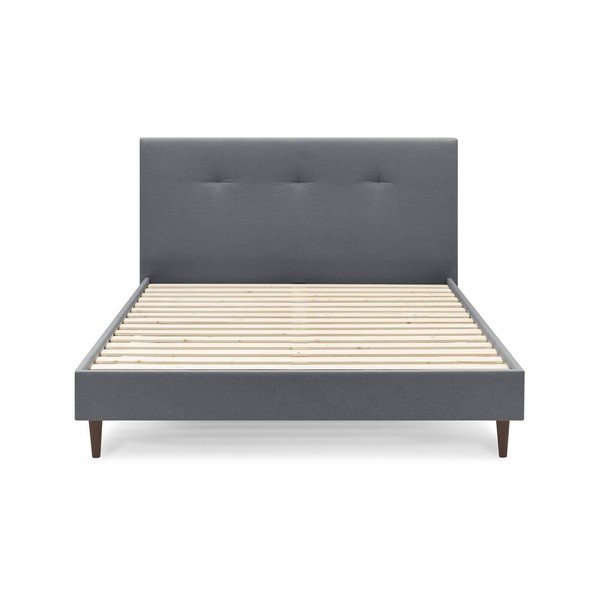 Letto matrimoniale imbottito grigio con griglia 160x200 cm Tory - Bobochic Paris-image-1