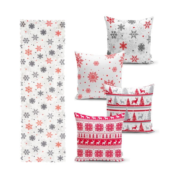 Set di 4 federe natalizie e runner da tavola Rosso Natale - Minimalist Cushion Covers