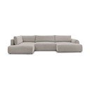Divano angolare grigio chiaro/beige allungabile/con contenitore (con penisola a sinistra/a U) con rivestimento in velluto a coste Lucien – Bobochic Paris