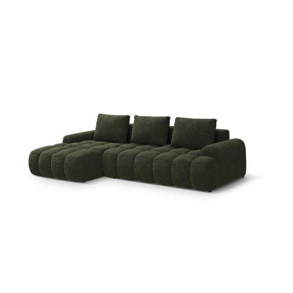 Divano angolare verde allungabile/con contenitore (con penisola a sinistra/con chaise lounge) con rivestimento in velluto Linz – Cosmopolitan Design-image-2