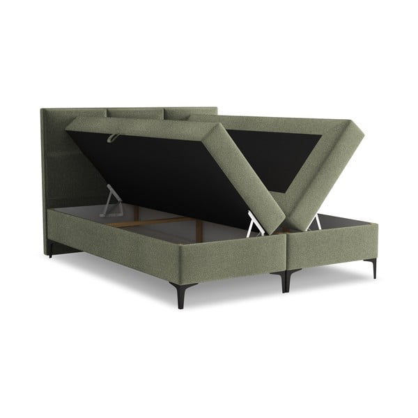 Letto boxspring verde con contenitore 140x200 cm Pakalana – Makamii-image-1