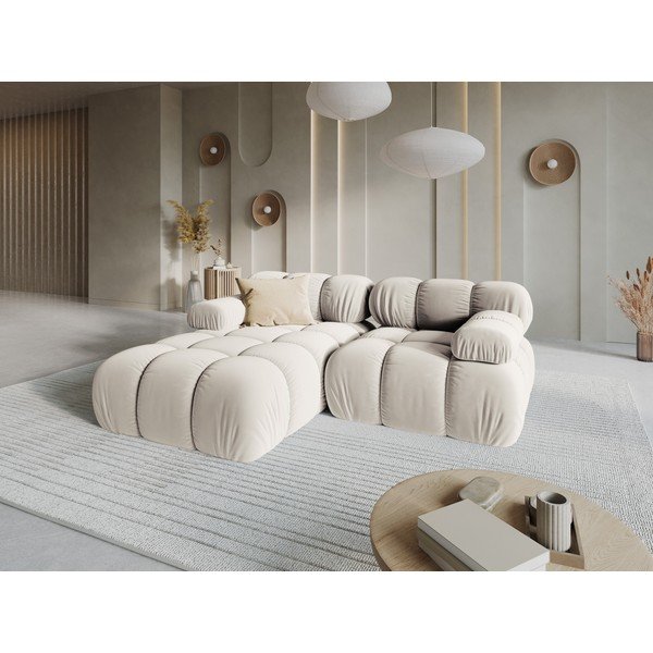 Divano angolare componibile color crema (con penisola a sinistra/con chaise lounge) con rivestimento in velluto – Micadoni -image-1