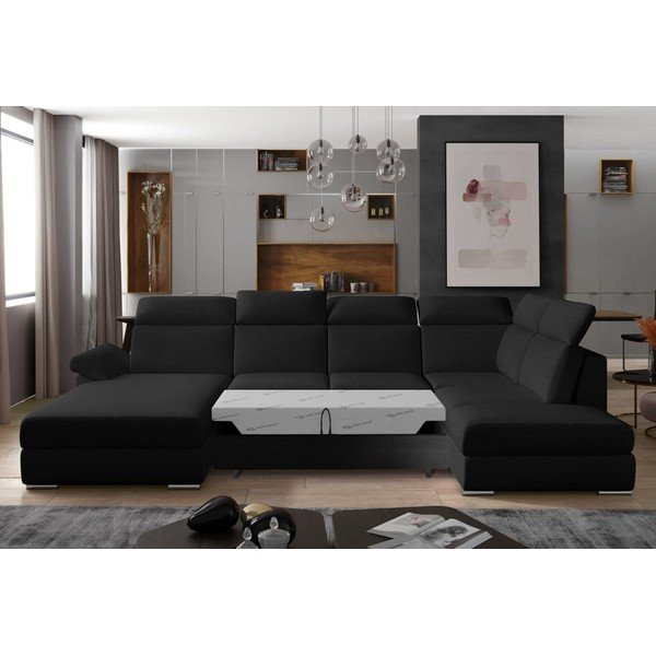 Divano angolare nero allungabile (con penisola a destra/a U) Evanell – ELTAP-image-2