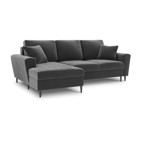 Divano angolare grigio chiaro allungabile e con contenitore (con penisola a sinistra/con chaise lounge) con rivestimento in velluto Kyoto – Cosmopolitan Design-image-1