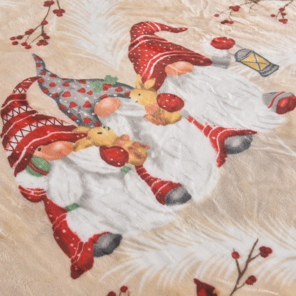 Coperta color crema in micropile a tema natalizio 150x200 cm Goblin – My House-image-1