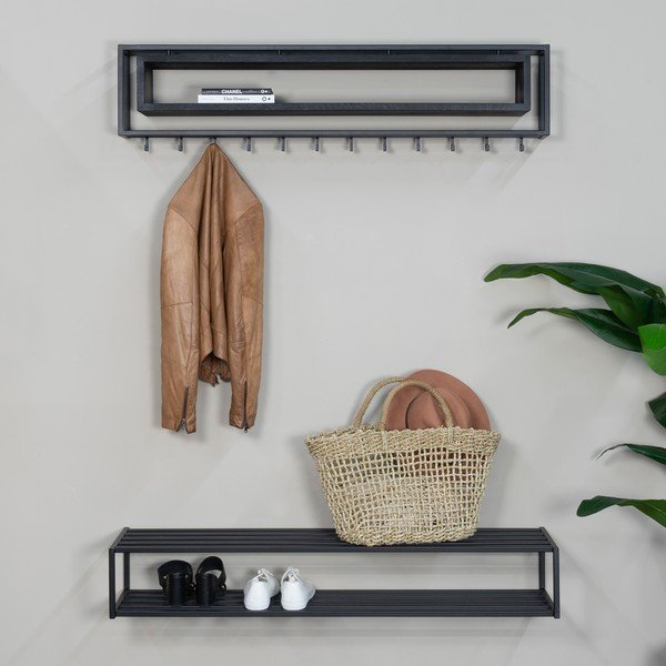 Attaccapanni da parete nero in metallo con scaffale 118 cm School – Spinder Design-image-3