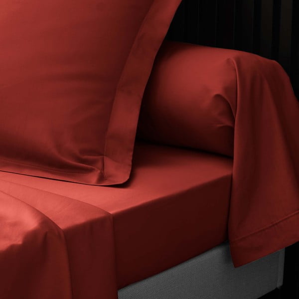 Lenzuolo elasticizzato in percalle di cotone color mattone 180x200 cm Percaline - douceur d'intérieur-image-2