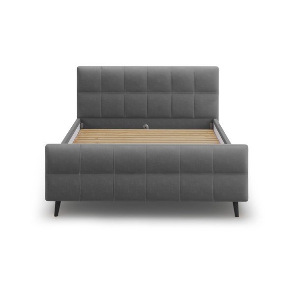 Letto matrimoniale imbottito grigio scuro con griglia 140x200 cm Gigi - Micadoni Home-image-1