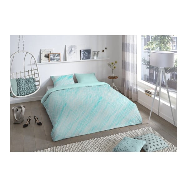 Lenzuolo singolo in cotone azzurro Sheila, 140 x 200 cm - Good Morning-image-1