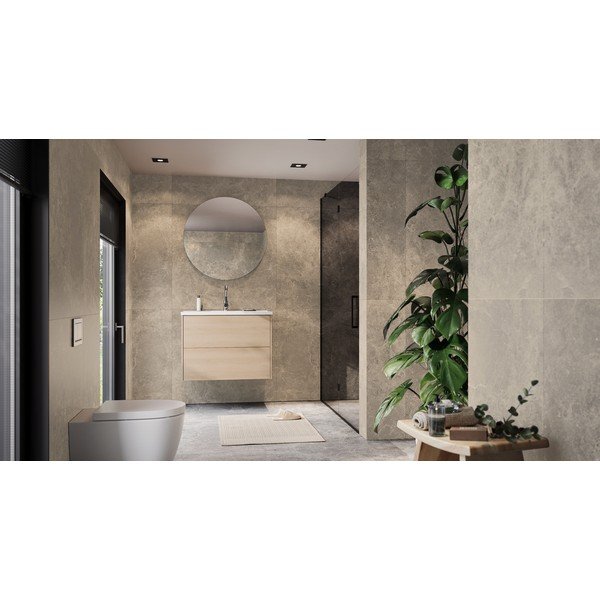 Mobile da lavabo di colore naturale con effetto rovere da appendere 81x61 cm Bodera – Germania-image-1