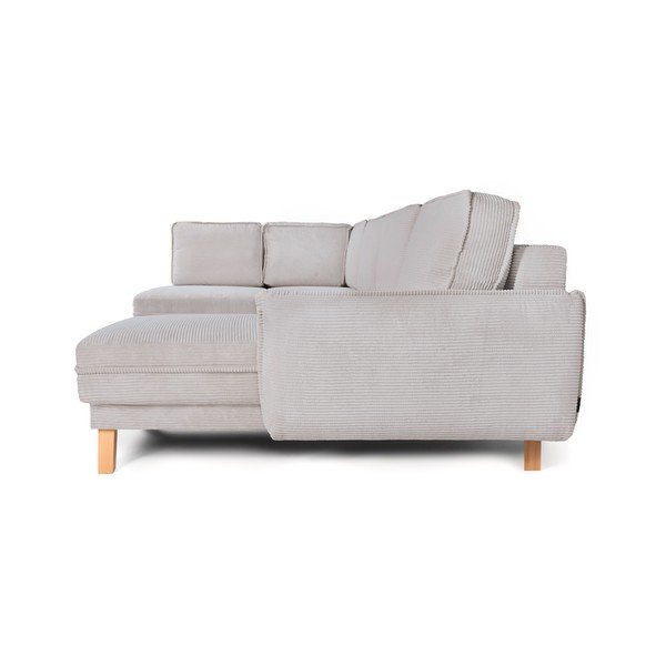 Divano angolare grigio chiaro allungabile/con contenitore (con penisola a sinistra/a U) con rivestimento in velluto a coste Tori – Bonami Selection-image-4