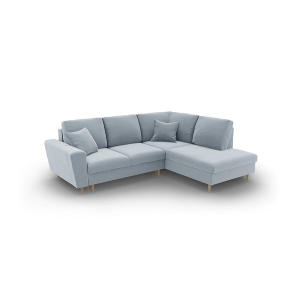 Divano angolare azzurro allungabile e con contenitore (con penisola a destra/a L) con rivestimento in velluto Kyoto – Cosmopolitan Design-image-2