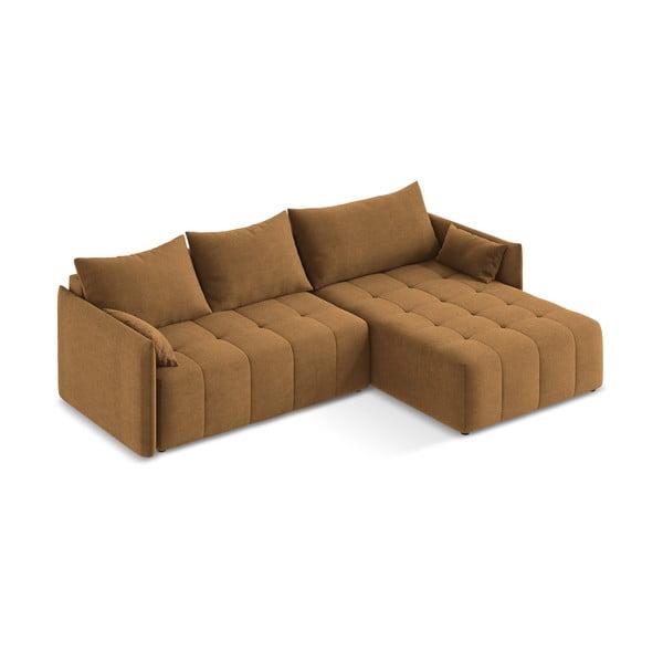 Divano angolare color terracotta allungabile/con contenitore (con penisola a destra/con chaise lounge) Moku – Makamii-image-2