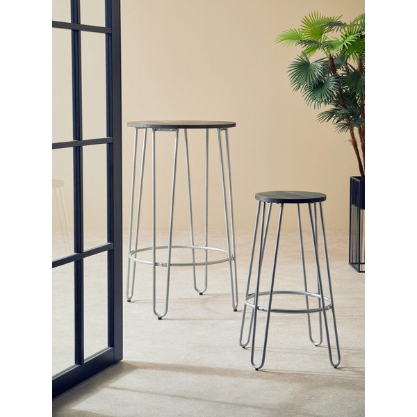 Sedia da bar argentata/di colore naturale in olmo massiccio (altezza della seduta 75 cm) District – Premier Housewares-image-1