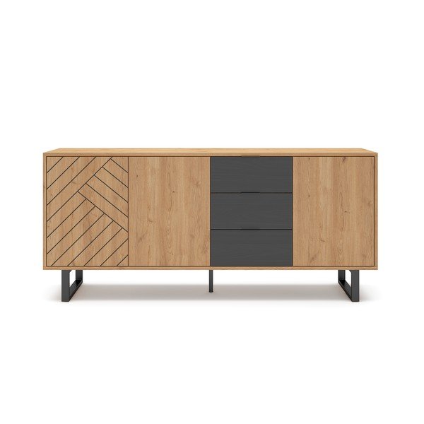 Cassettiera bassa in rovere antracite/naturale 180x80 cm Madona - Marckeric