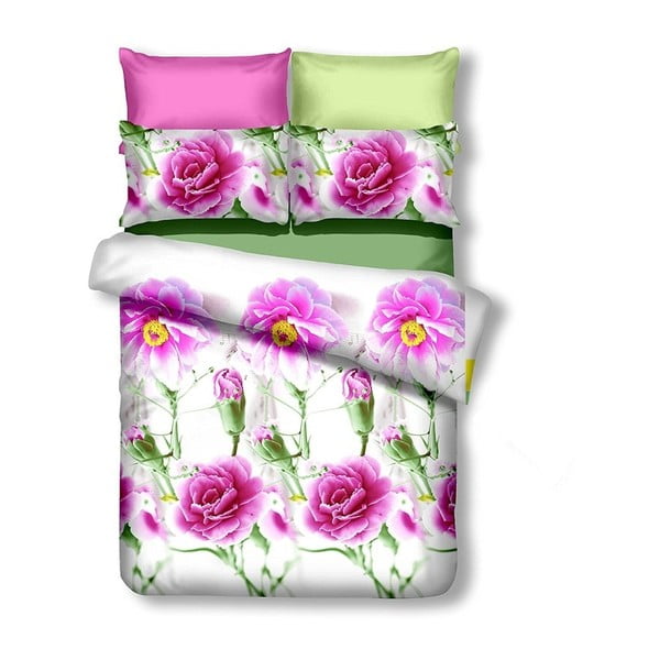 Biancheria da letto matrimoniale in microfibra verde-rosa 200x220 cm Amanda - AmeliaHome