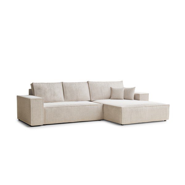 Divano angolare color crema allungabile/con contenitore (con penisola a destra/con chaise lounge) con rivestimento in ciniglia Maze – Maison de Rêve-image-2