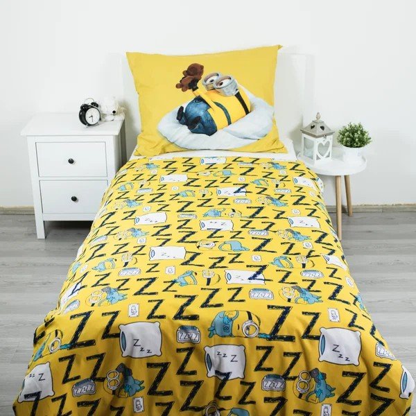 Set copripiumino e federa da bambini giallo/blu in cotone per letto singolo 140x200 cm Mimoni Lazy Club – Jerry Fabrics-image-2