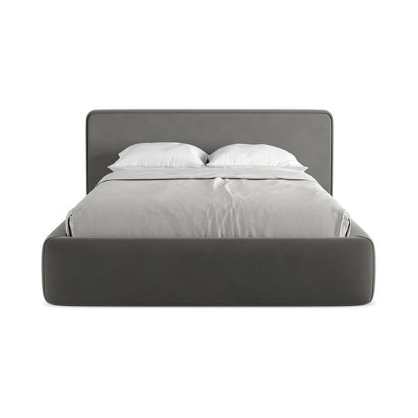 Letto matrimoniale imbottito grigio scuro con contenitore con griglia 160x200 cm Kiana - Makamii-image-4