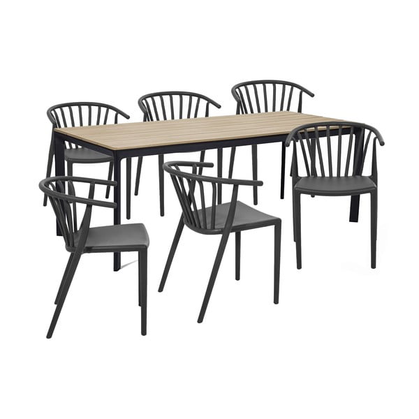 Set da pranzo da giardino per 6 persone con sedia Capri verde scuro e tavolo Thor, 210 x 90 cm Thor & Capri - Bonami Selection