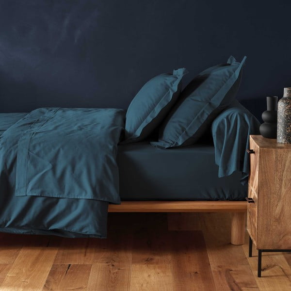 Lenzuolo con angoli blu in cotone 160x200 cm Lina – douceur d'intérieur-image-1