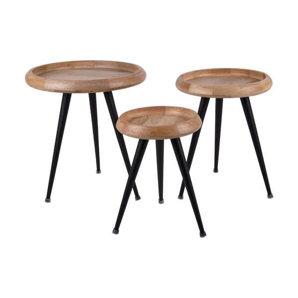 Tavolini da appoggio rotondi in legno di mango in set di 3 pezzi Tripod - Leitmotiv