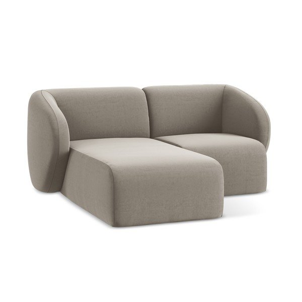 Divano angolare marrone chiaro (con penisola a sinistra/con chaise lounge) con rivestimento in velluto Lani – Makamii-image-4