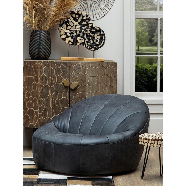 Poltrona nera con rivestimento in pelle Hoxton – Premier Housewares-image-1