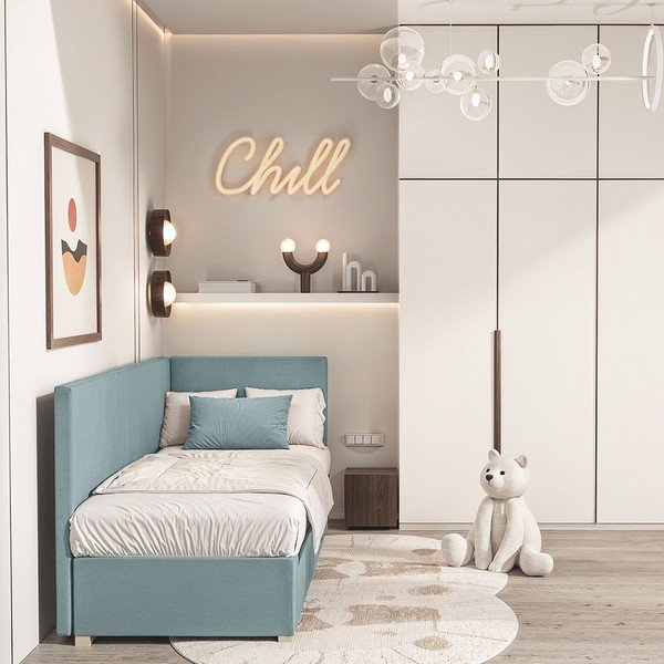 Letto da bambini con sponde blu con contenitore con materasso incluso 90x200 cm Flexi – Ghado-image-1